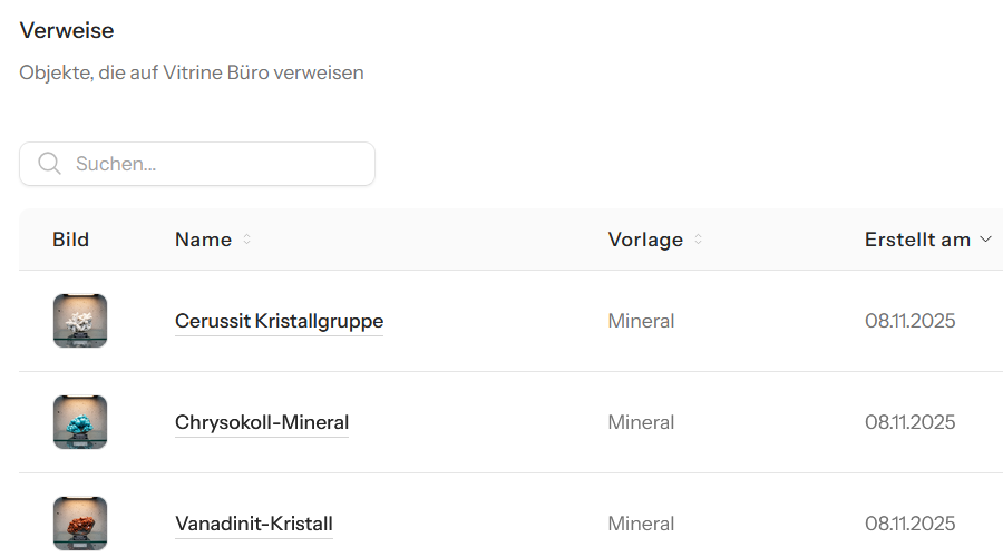 Screenshot: Metaobjekte und Verlinkungen