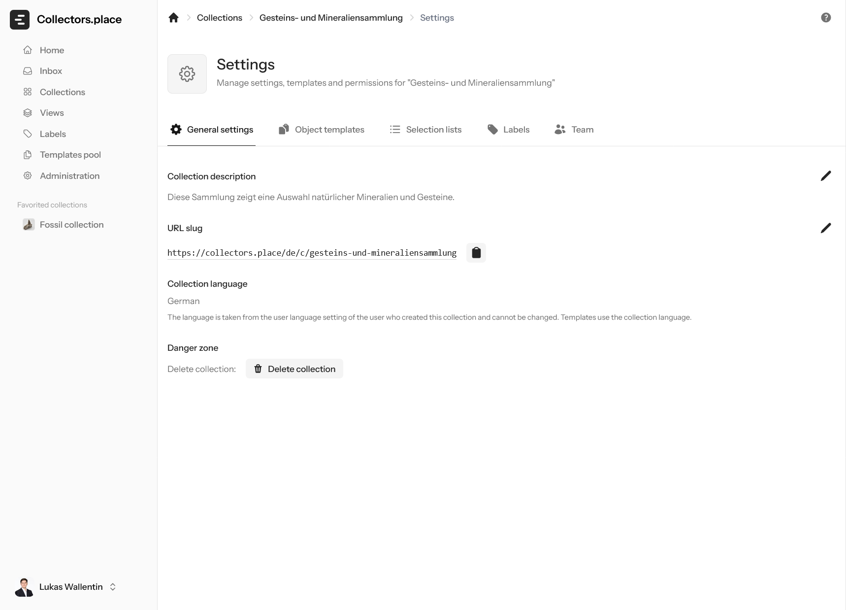 Sammlungseinstellungen
