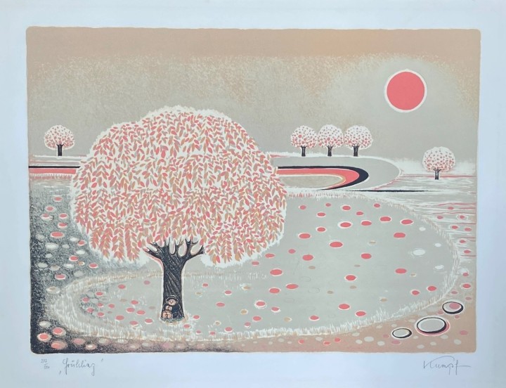 Farblithografie 'Frühling' von Gottfried Kumpf