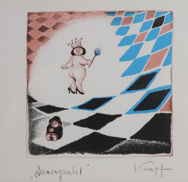 Gottfried Kumpf - Farblithografie 'Damengambit'
