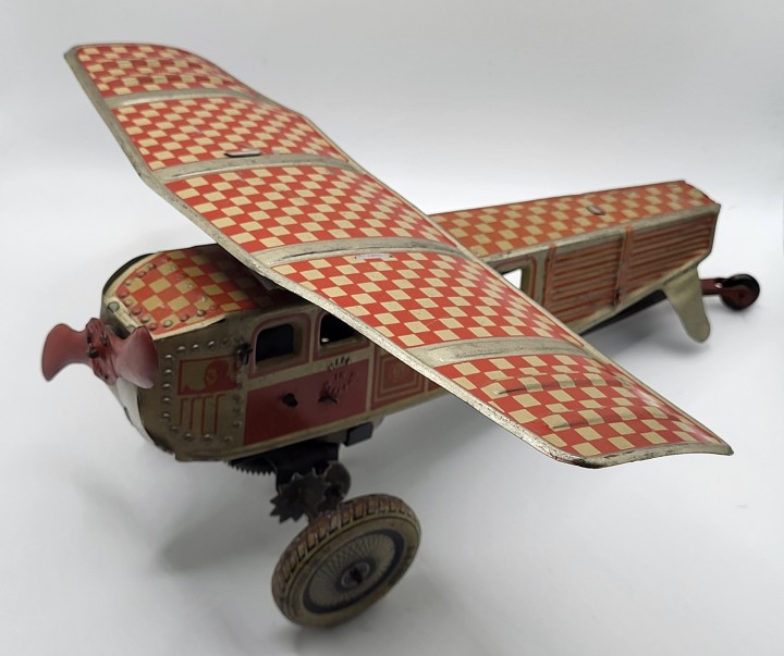 Vintage Lithographed Tin Wind-up Toy Airplane